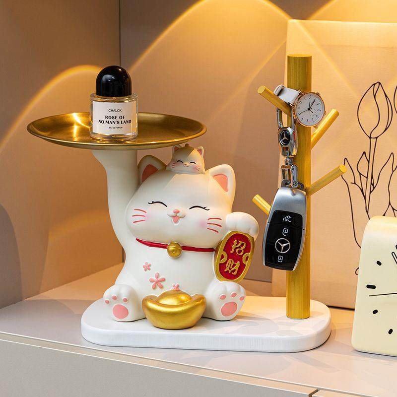 创意招财猫入户玄关钥匙收纳托盘摆件家居客厅装饰品乔迁新居礼物,家居饰品,落地摆件,淘宝优惠券,粉丝福利购,淘宝优惠卷