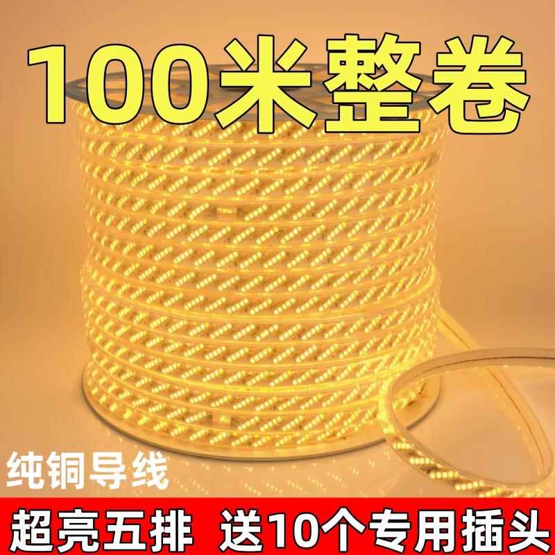 220V灯带LED灯条超亮家用悬吊式天花板户外工程防水亮化金黄光暖