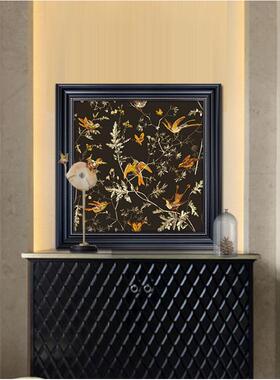 卧室黑色床头复古装饰画法式中古风客厅高级感挂画入户玄关花鸟画
