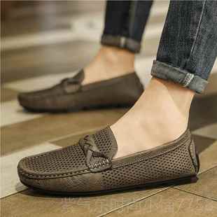 高档男鞋英伦休闲皮鞋新软底驾车真皮豆鞋男秋冬款一脚蹬商务福乐