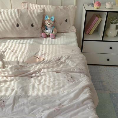 梨梦 粉粉兔 可爱针织棉夏被枕套单人夏凉被薄被子空调被芯双人
