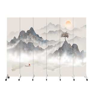 荷花韵隔断屏风入户遮挡家用可移动中式 酒店办公室屏风隔断客厅