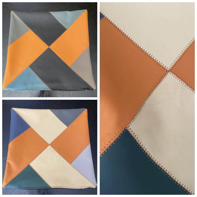 正品双面进全真皮黄牛头层拼色方枕/含/沙发/靠垫芯/腰枕靠/枕/抱