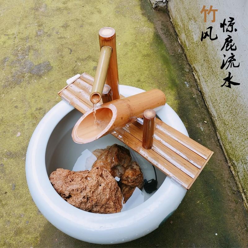 庭院竹子惊鹿流水摆件竹排循环水装饰园艺造景水池鱼缸古法养鱼砵
