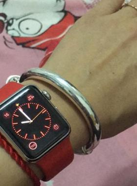 正品足银999纯银手镯女实心光面绕银丝足大人宝款宝工手定制民族