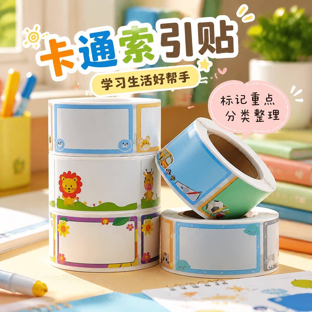 姓名贴自己写卷装幼儿园儿童物品区分不干胶可爱卡通标签名字贴纸