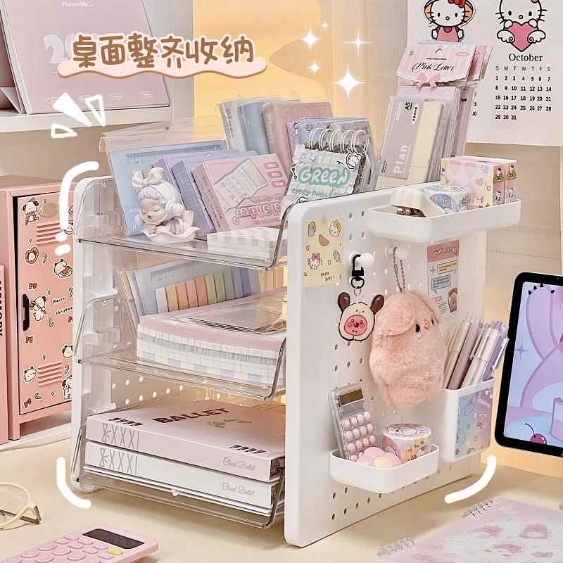 桌面洞板洞收纳盒具化妆品置物架书桌办文TJR公室笔笔架整理文件