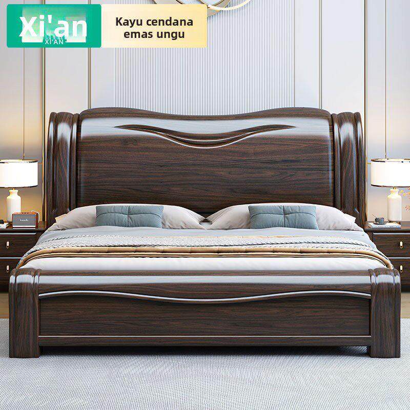 全实木紫金檀木实木床1.8米主卧新中式家具现代简约双人床储物床