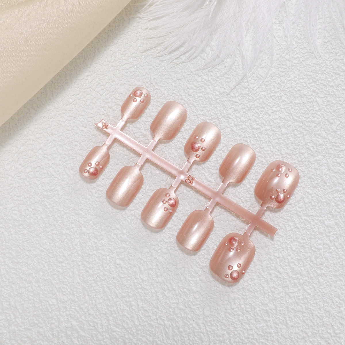 T379#粉色猫爪短圆成品手工预制穿戴甲美甲片30片全码XS/S/M批发