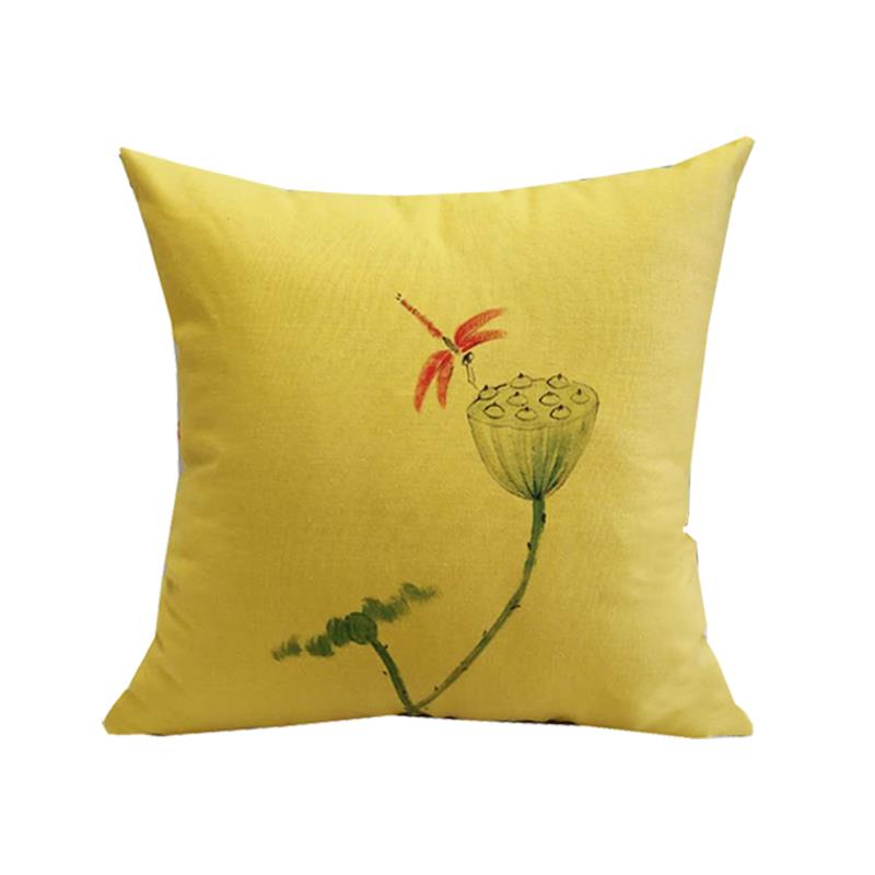 高档黄色手绘文艺覆靠垫中国风新中国风古禅宗棉麻组古湾风窗合套