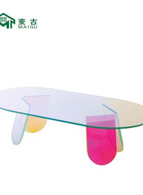 GL几AS亚TLA克力神仙炫彩63103玻璃床头柜边设计师渐变茶A几
