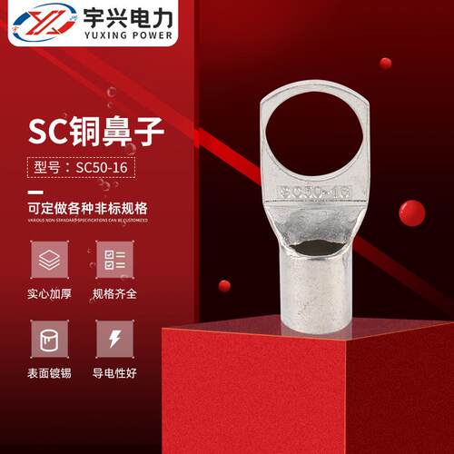 SC铜鼻子铜接线端 冷压端子铜鼻子窥口铜鼻子SC50-16管型线耳接线