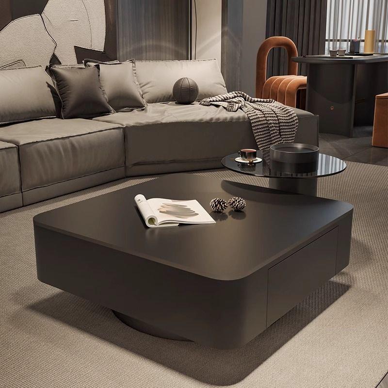 方形黑色岩板茶几轻奢现代简约大户型客厅家用茶桌意式极简设计师