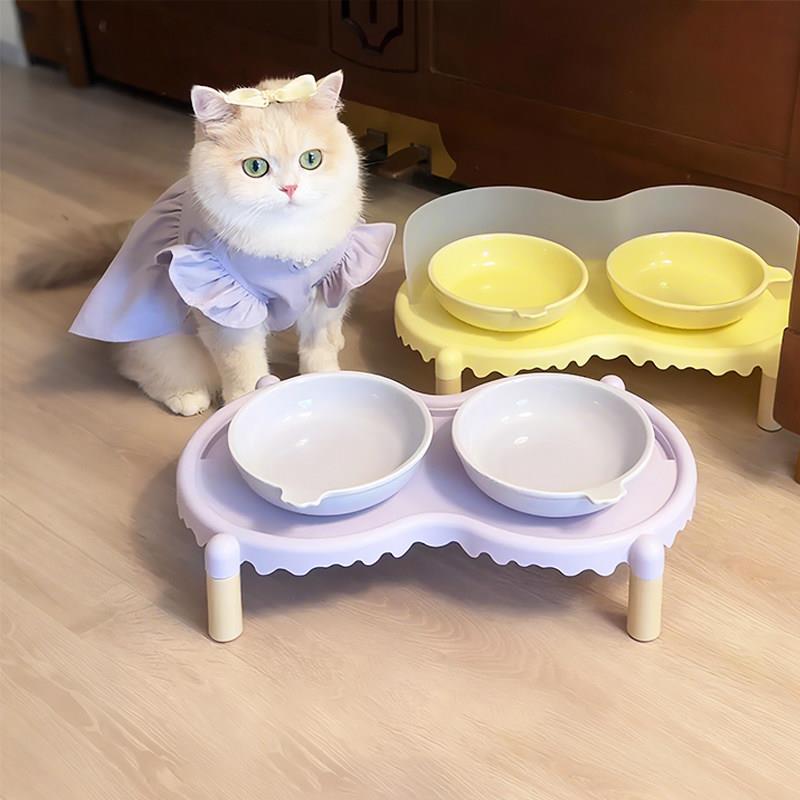 【宠物用品】猫碗增高架陶瓷食盆不易打翻保护颈椎大口径挡板防溅