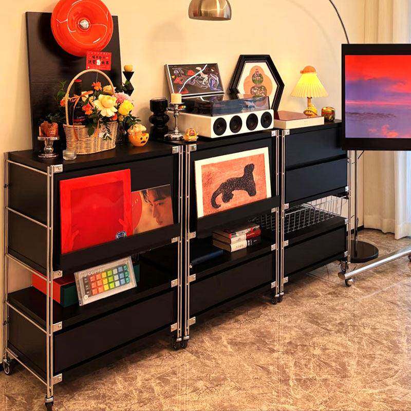 包豪斯杂志柜黑色餐边柜客厅沙发边柜落地多层储物柜咖啡机置物柜