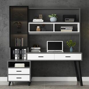 北欧书桌书架书柜组合一体实木电脑桌家用卧室桌子轻奢简约现代