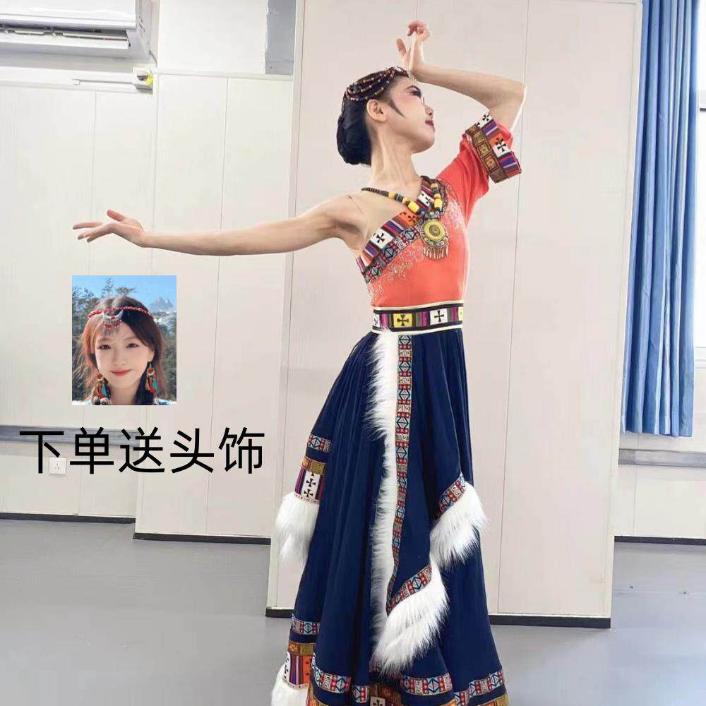 正品族半身藏裙藏民服族风舞蹈式演出装女练功裙大摆裙艺考臧族练