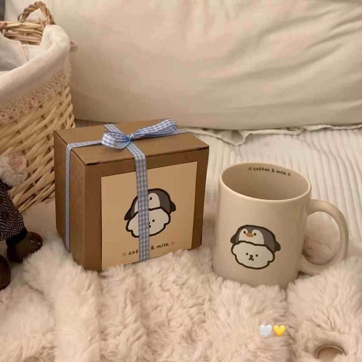 【天猫甄选】奶油企鹅小猫小狗陶瓷马克杯子ins风家用喝水杯子带
