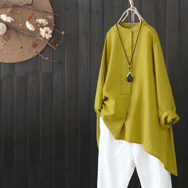 spring for pullover women long button linen elegant shirt