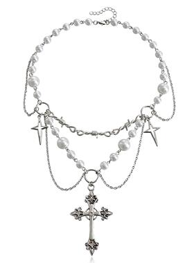 Design a pearl tassel cross star cross necklace 十字架项链