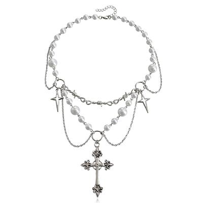 Design a pearl tassel cross star cross necklace 十字架项链