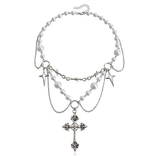 Design a pearl tassel cross star cross necklace 十字架项链