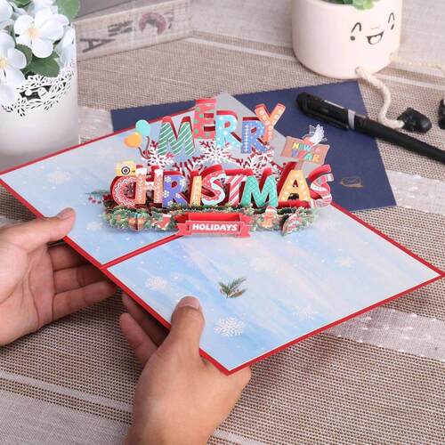 Merry Christmas Card 3D Xmas Pop Up Greeting Cards Gift for