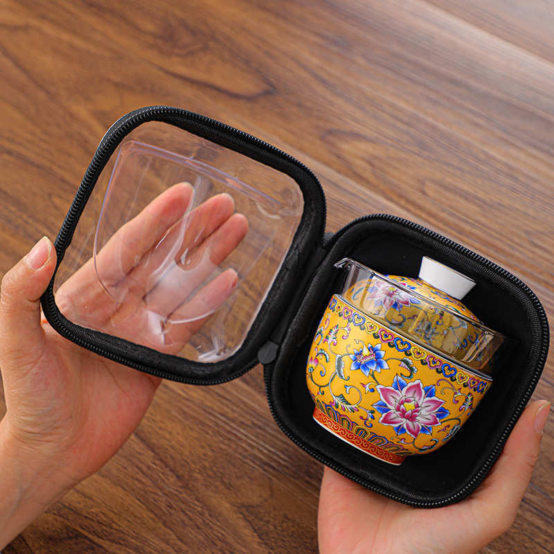 手珐琅客彩茶杯礼品户外旅行携便茶具一壶快陶瓷式两杯套装伴高档