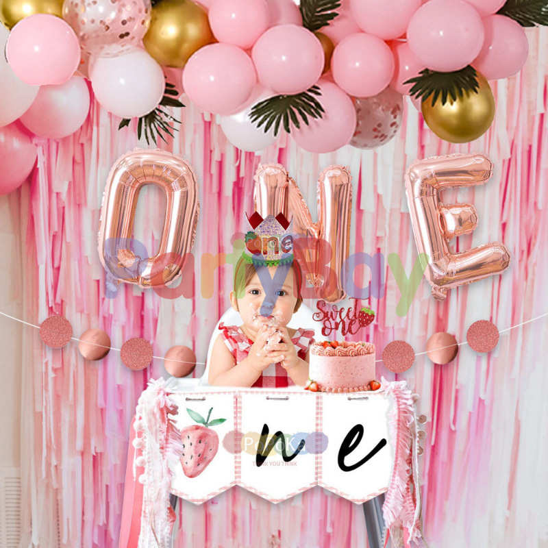 莱宝宝用品生日派对拉宝宝旗儿童周岁派新品餐椅布置主题草莓装饰