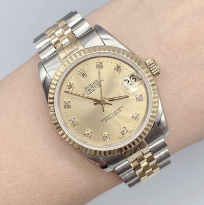 98新31mm劳力士日志型后镶钻间金68273自动机械女表狗牙圈