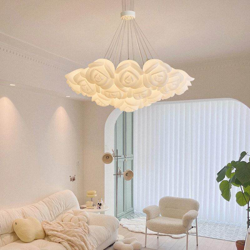 网红奶油风意玫瑰花客漫厅吊灯吊现简约浪温馨卧545室儿创童房线