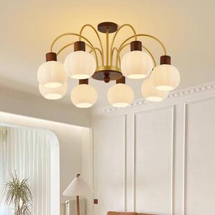 美式 复古客厅吊灯中古风卧室餐厅书房灯具简约魔豆胡桃色吸顶灯