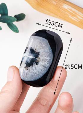 天然水晶黑玛瑙把玩 水晶原石打磨热敷石 瑜伽石装饰石手把件