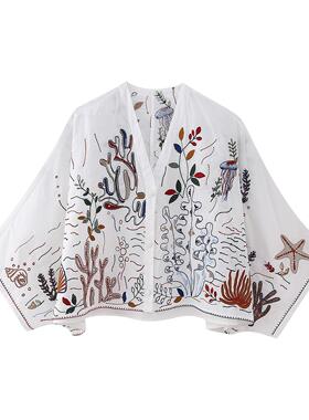 Embroidered cotton shirt embroidered long skirt set