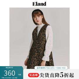 Eland衣恋甜美风连衣裙冬花朵提花迷你气质收腰无袖裙子女夏季