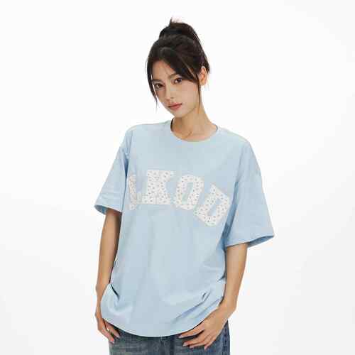 LK STORE LKOD2024夏季新款碎花贴布圆领字母男女情侣T恤短袖打底