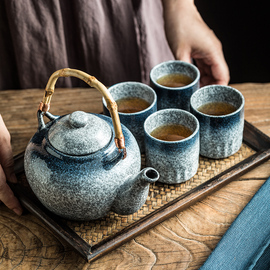 大容量茶壶陶瓷壶 复古日式功夫茶壶竹柄手提壶冲茶壶喝茶单壶