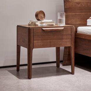 高档计师轻奢床头柜卧室储物柜实木床边设北胡美黑桃木柜灯桌收纳