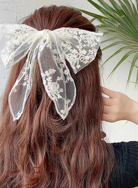 White Bow Hair Bow Hairpin Clamps For Women Super Fairy lace