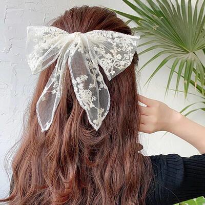 White Bow Hair Bow Hairpin Clamps For Women Super Fairy lace