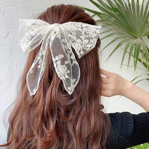 White Bow Hair Bow Hairpin Clamps For Women Super Fairy lace