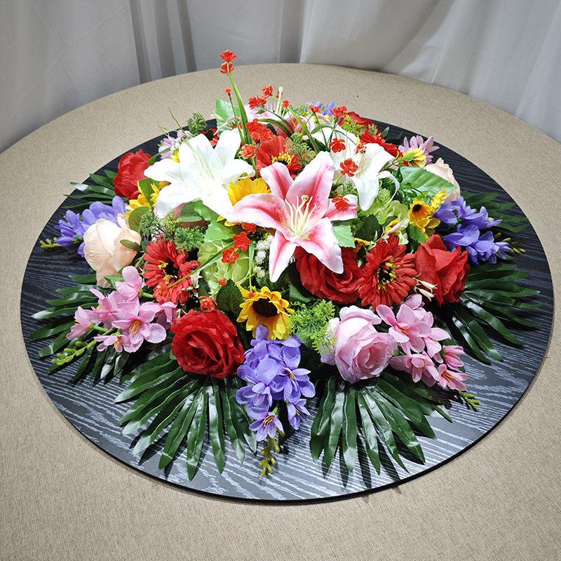 大圆桌仿真花转盘餐桌中央摆花装饰 简约风格仿真插花组合