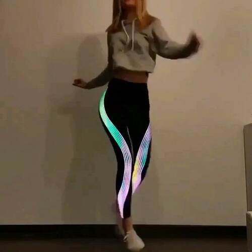 Luminous side laser stripe leggings for slimming, sports