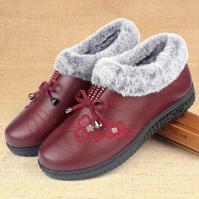 高档奶奶棉鞋冬太加绒老人防滑保棉女暖鞋中老年女式皮鞋高帮老太