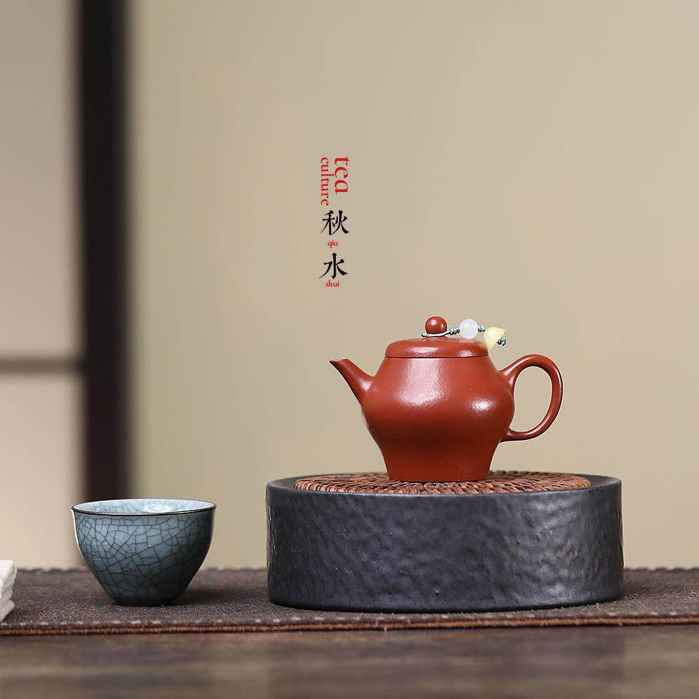 孟臣秋水小煤窑皱皮朱泥小容量100cc 手捧壶迷你小品宜兴紫砂壶