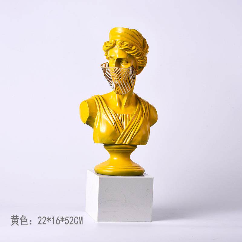现代简约轻奢树脂雕像人物摆件样板间售楼处面罩北欧抽象软装饰品
