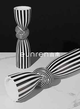 简ZSF约现创黑条纹白扭结烛代台树脂摆件样板房客厅电意视柜桌面