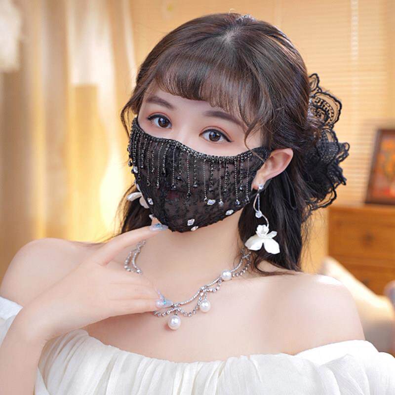 【满天星防晒口罩】网红女主播刺绣蕾丝面罩素颜透气绣花遮阳面纱