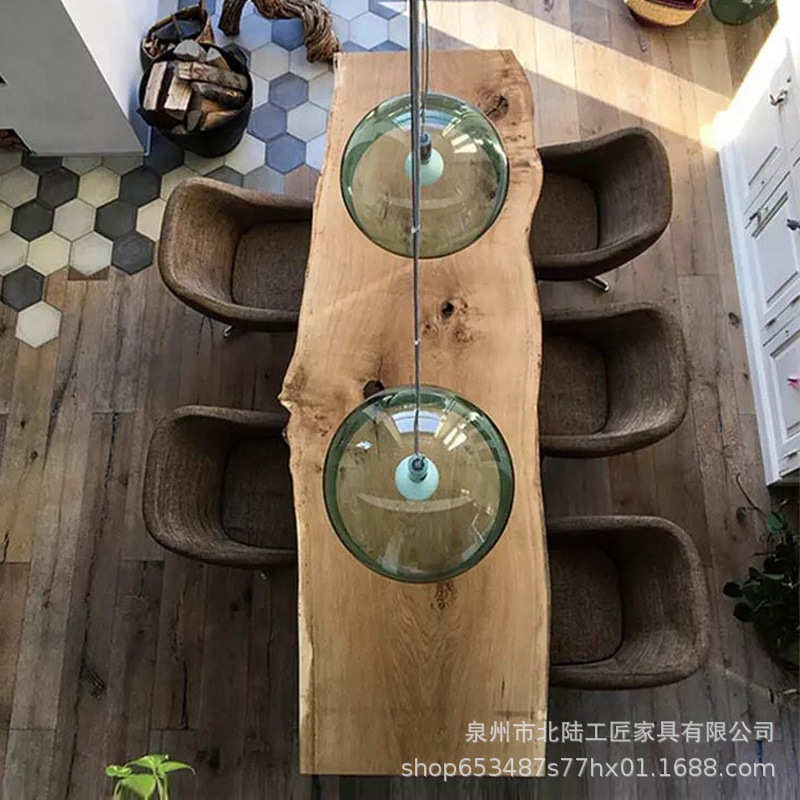 现代原木大板会议桌复古实木电脑桌设计师工作台loft工业风办公桌