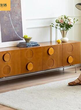 复IUQ古电视柜现代简实木法时尚厅奶油风落地边柜式小户型约客新